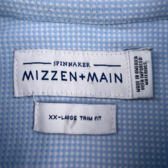 Mizzen + Main Spinnaker Shirt Mens 2XL Blue Check Trim Fit Stretch Performance - Picture 5 of 12
